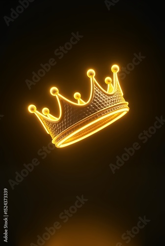 golden neon 3d crown isolated on black