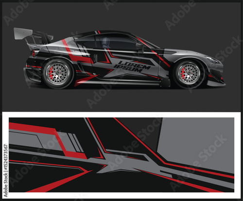Sport Car Wrap Design Template Black Red Grey
