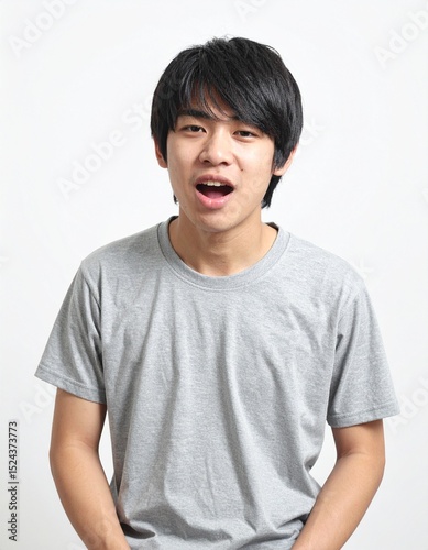  日本人,男性,10代,口をぽかんと開けている,シンプルな白い背景, Simple white background,Japanese,Male,Teens,Mouth agape
