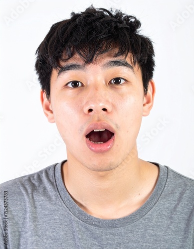 日本人,男性,10代,口をぽかんと開けている,シンプルな白い背景, Simple white background,Japanese,Male,Teens,Mouth agape
