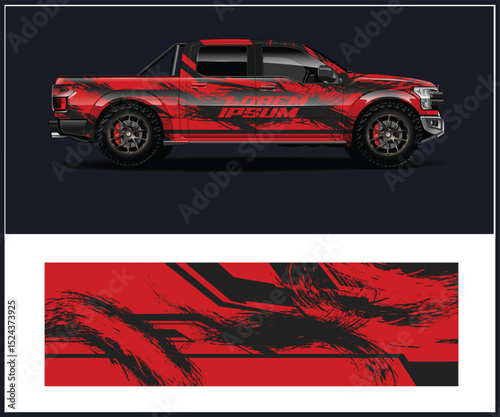 Red and Black Abstract Truck Wrap Design Template