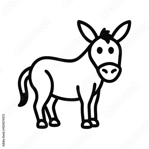 Cartoon donkey with a friendly expression standing on a white background
