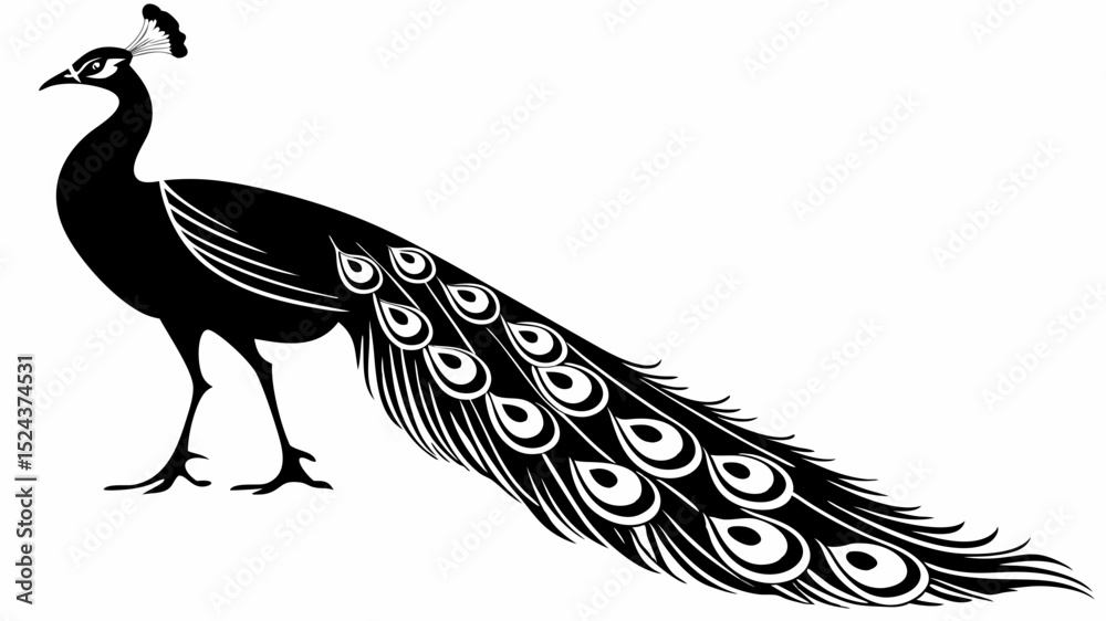 Obraz premium Elegant Black and White Peacock Illustration A Stunning Bird Design