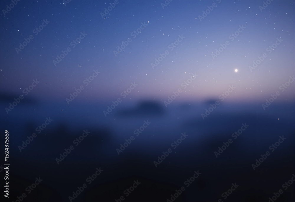 Fototapeta premium A blurry image of a starry night sky with a large star in the middle. The sky is dark and the stars are scattered throughout