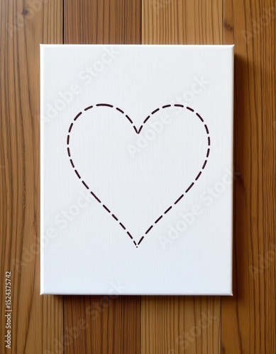 Modern Heart Outline on Canvas over Wooden Background