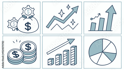 Financial Growth Icons Representing Investment, Profit, and Business Success