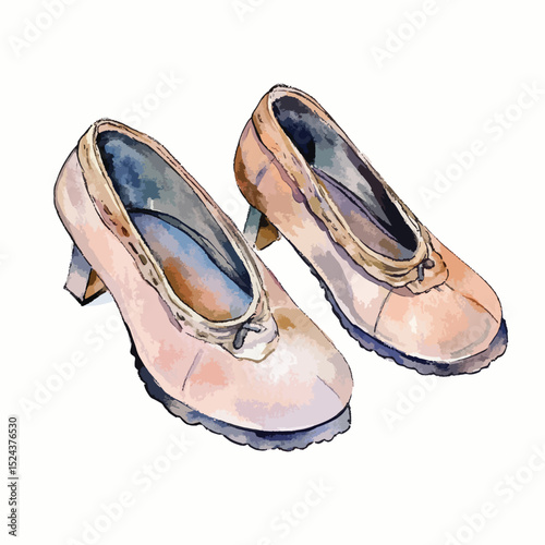 Watercolor Painting of Delicate PeachColored Low Heels