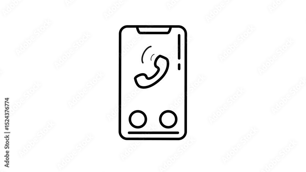 A minimalistic linear icon of a mobile phone ringing, animated style on a white background. Clean black line art with subtle motion effects like vibration lines or ringing waves. Flat, modern vector. A minimalistic linear icon of a mobile phone ringing, animated style on a white background. Clean black line art with subtle motion effects like vibration lines or ringing waves. Flat, modern vector.