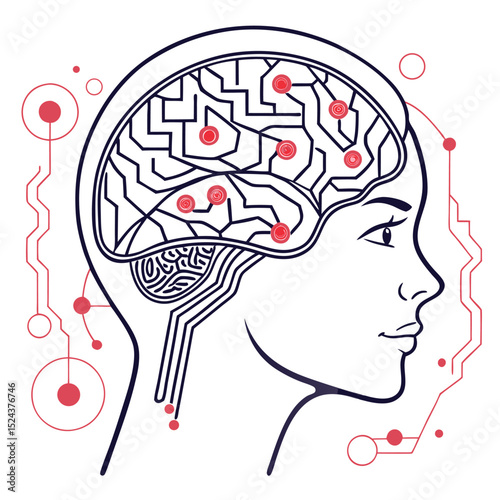 vector illustration of human head with brain