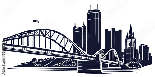 Pittsburgh Skyline Silhouette Vector Art
