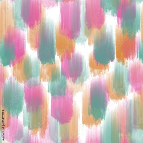 Seamless abstract textured pattern. Pink, green, orange stains on white. Digital brush strokes. Design for textile fabrics, wrapping paper, background, wallpaper, cover. Illustration.
