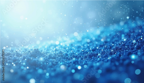 Blue water drops pattern with a shiny winter snowflake bokeh background