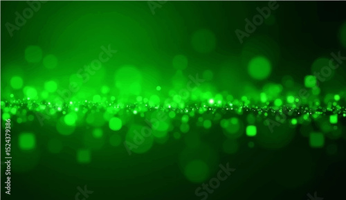 Abstract green light design with glowing bokeh circles and bright star patterns for a festive holiday background