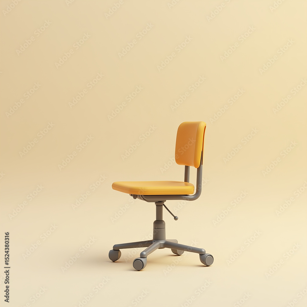 Obraz premium Minimalist Yellow Office Chair with Adjustable Height and Metal Base on Soft Beige Background