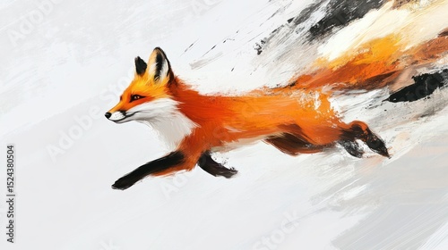 Artistic expression of a leaping fox with dynamic brushstrokes and vibrant colors