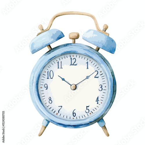 Watercolor Pastel Blue Alarm Clock with Beige Accents