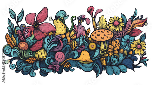 Vector-based doodles with nature theme, focused on vector illustration. Isolated on white background 