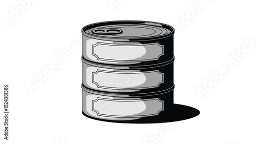 Stack of Three Canned Goods Monochrome Illustration