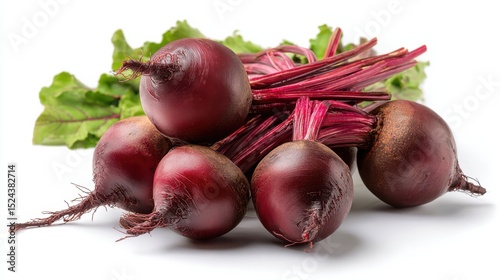 Fresh Red Beets With Green Leaves on White Background, Showcasing Healthy Eating and Culinary Creativity : Generative AI