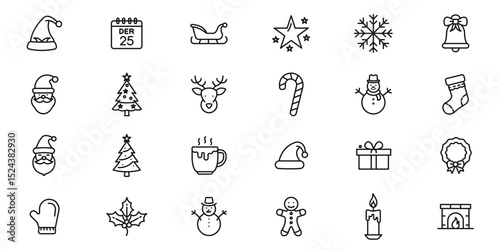 Christmas outline or line icon design bundle.