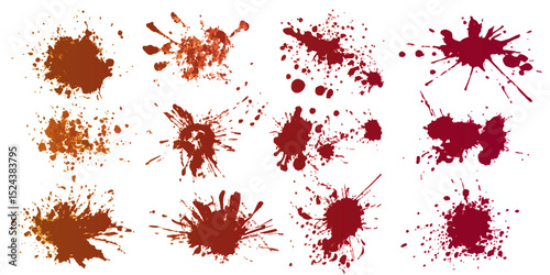 Set of Red blood splashed isolated on white background. Set of blood stains