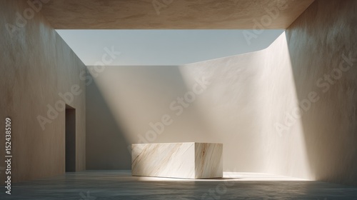 Minimalist Interior With Marble Block and Sunlight, Ideal for Product Showcase and Architectural Visualization Projects : Generative AI