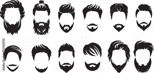 hair, hairstyle, haircut, beard, mustache, goatee, facial hair, men, male, barbershop, salon, style, fashion, template, design, vector, illustration, 