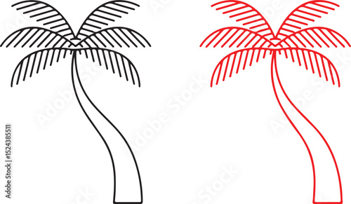 palm tree, trees, outline, vector, illustration, tropical, summer, nature, design, graphic, line art, black, red, color, minimalist, simple, isolated, drawing, beach, 