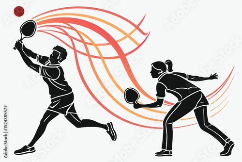 set of silhouettes of male athletes or table tennis players. isolated on white background. graphic vector illustration.