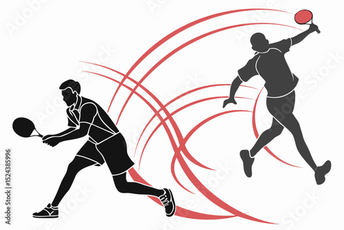set of silhouettes of male athletes or table tennis players. isolated on white background. graphic vector illustration.