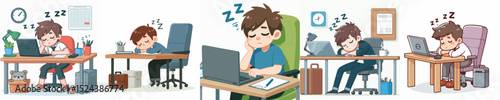 boy character vector falling asleep at study table