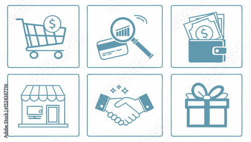 Essential Icons for E-commerce and Business Shopping Cart, Wallet, Deals, and More
