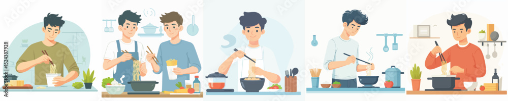 male character vector making noodles male character vector making noodles