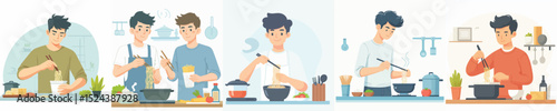 male character vector making noodles