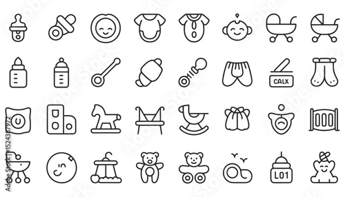 Medical vector icon set illustration design with baby food and gift symbols