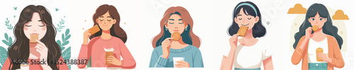 vector character woman eating biscuit