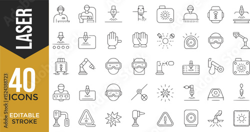 "Laser & CNC Technology Icons – Editable Stroke Set"


