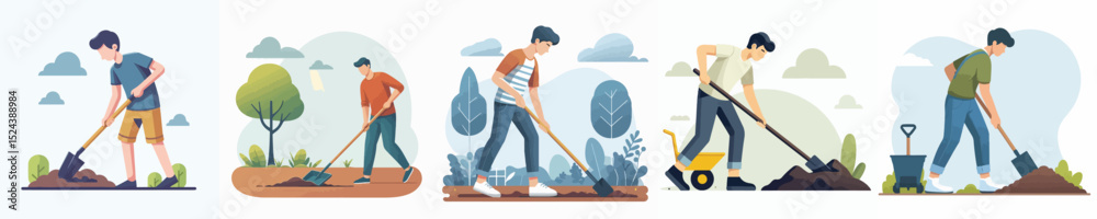 Fototapeta premium vector character man hoeing the ground