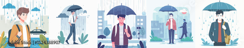 male character vector in the rain