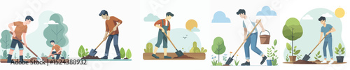 vector character man hoeing the ground
