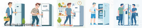 male character vector opening refrigerator