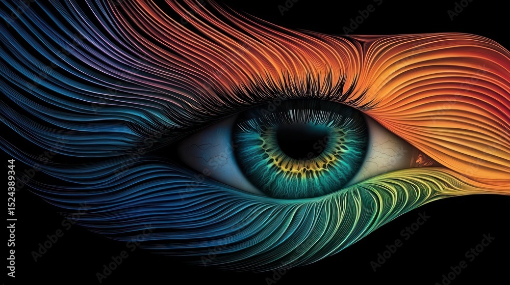 Obraz premium Abstract artistic eye with vibrant rainbow hues and smooth flowing lines