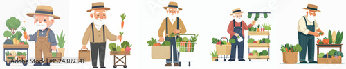 vector character grandfather shopping for vegetables