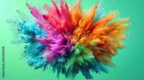 Vibrant explosion of rainbow colors against a soft green background display