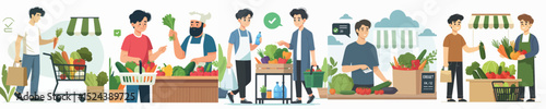 vector character man shopping for vegetables