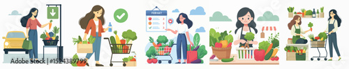 vector character woman shopping for vegetables