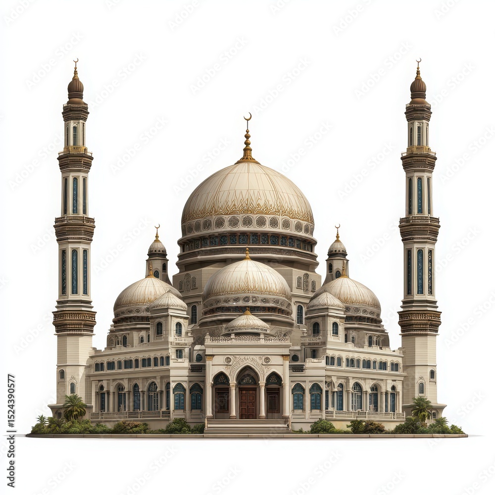 Obraz premium Grand mosque architectural rendering isolated on white background