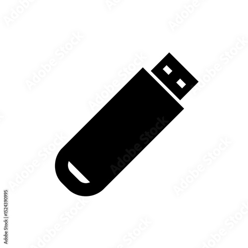 Black USB flash drive icon vector in flat solid silhouette style isolated