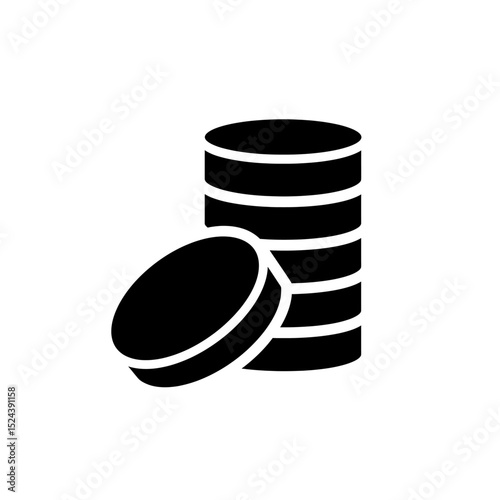 Coin Stack Icon Solid Black Glyph Style Vertical Coins Silhouette Showcasing Simple Pile For Currency Or Savings Symbol