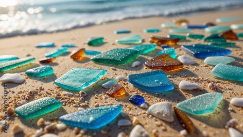 Colorful Sea Glass on Sandy Beach	
